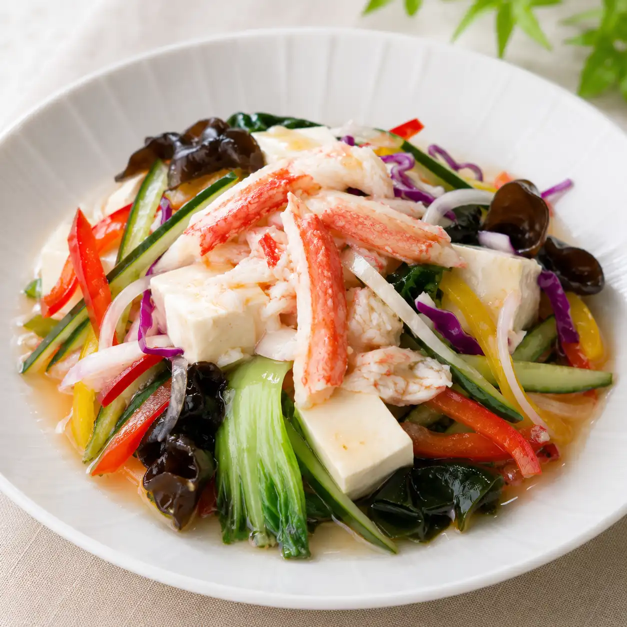 梅醋蟹肉豆腐彩蔬冷拌