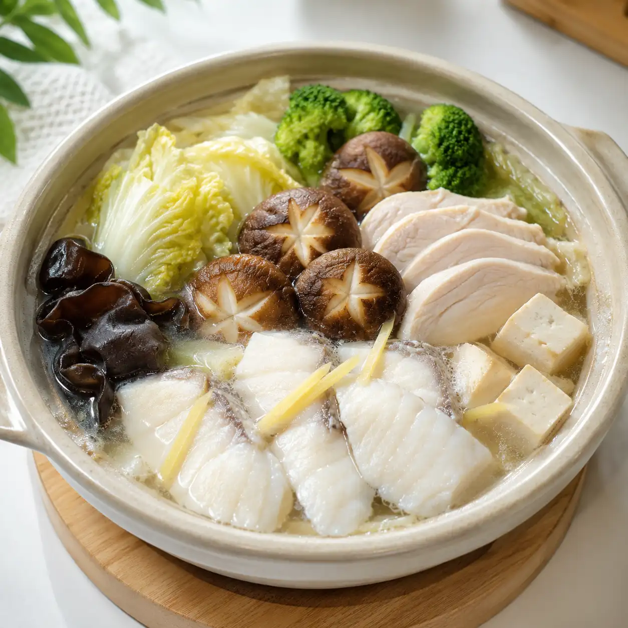 香菇雞胸魚片雙蛋白鍋
