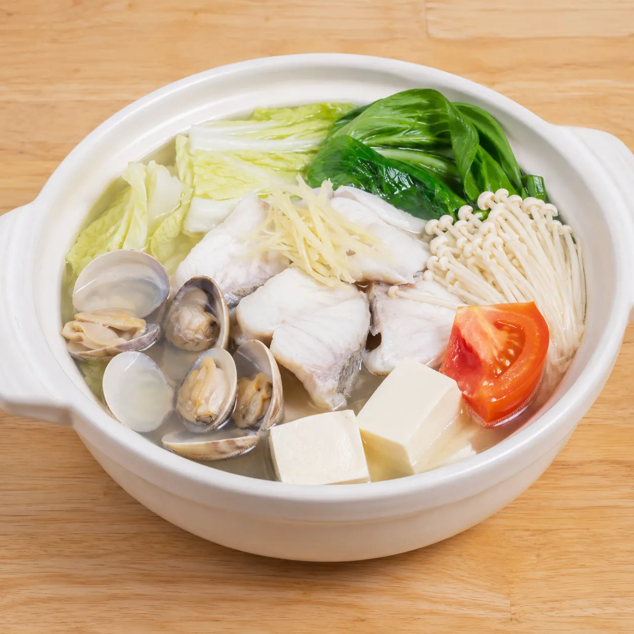 薑絲蛤蜊魚片清湯鍋