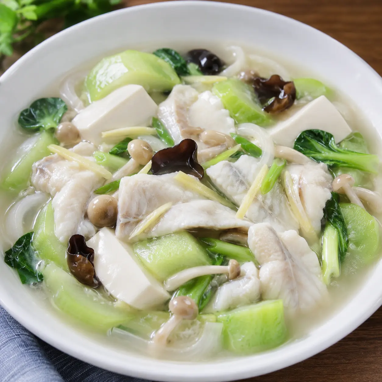 薑蔥絲瓜豆腐魚片