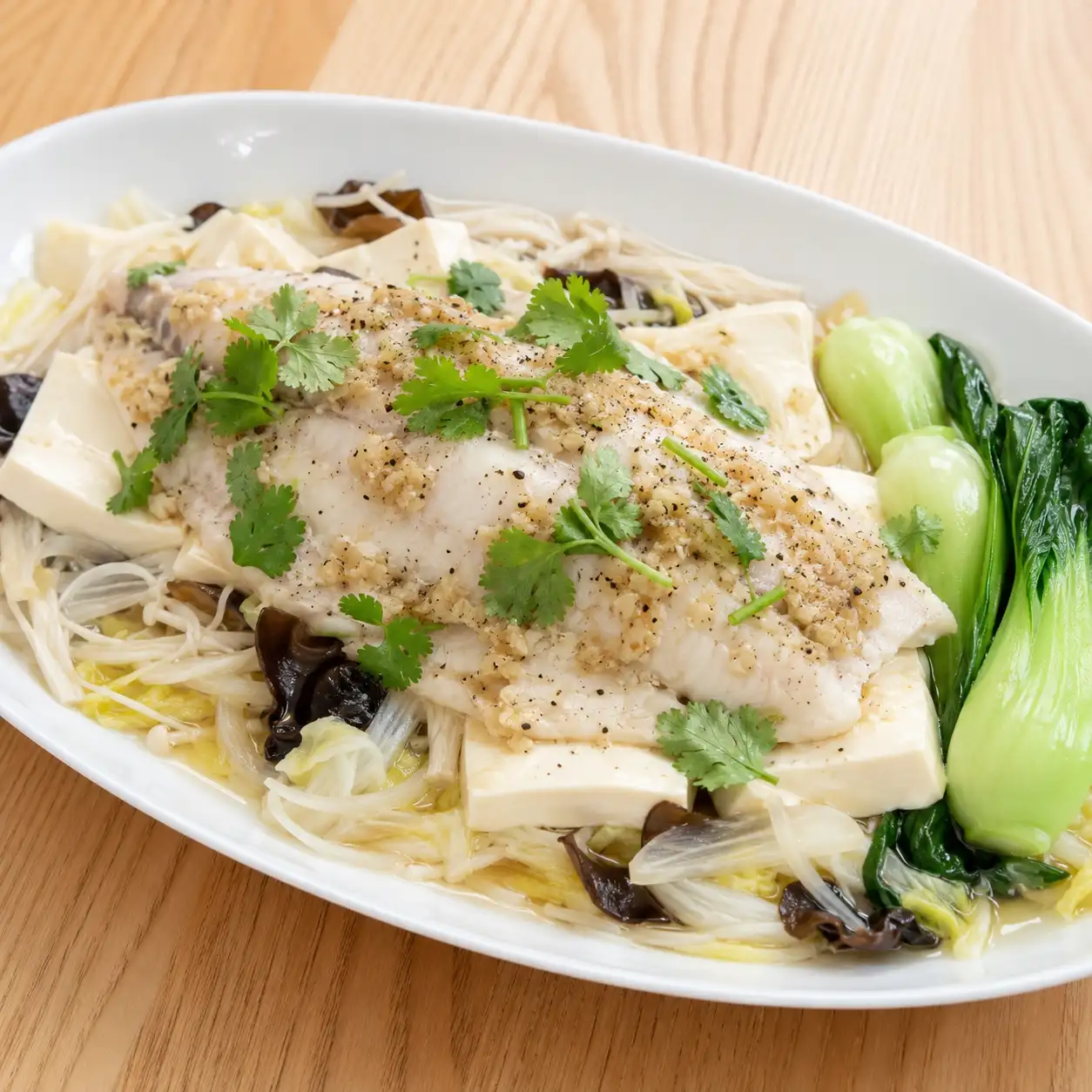 香菜胡椒豆腐蒸魚