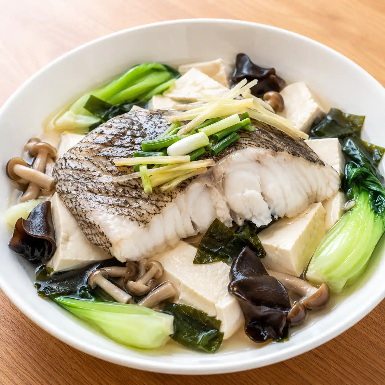 薑蔥昆布豆腐蒸鱈魚