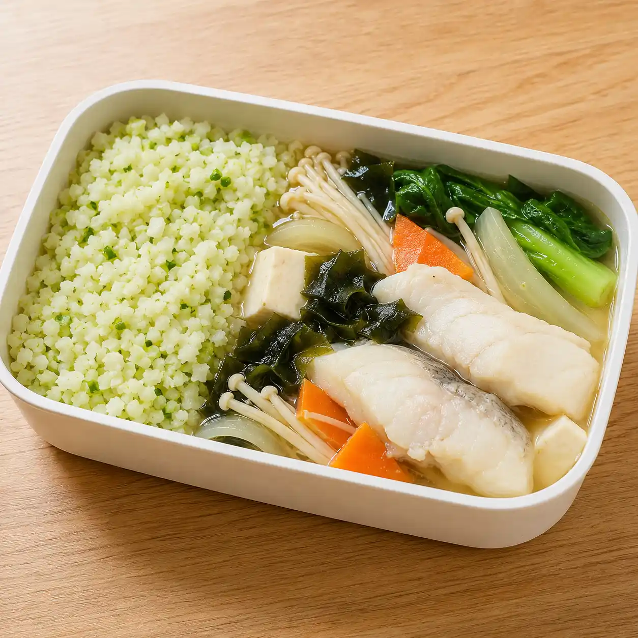 味噌豆腐魚片花椰菜米餐盒