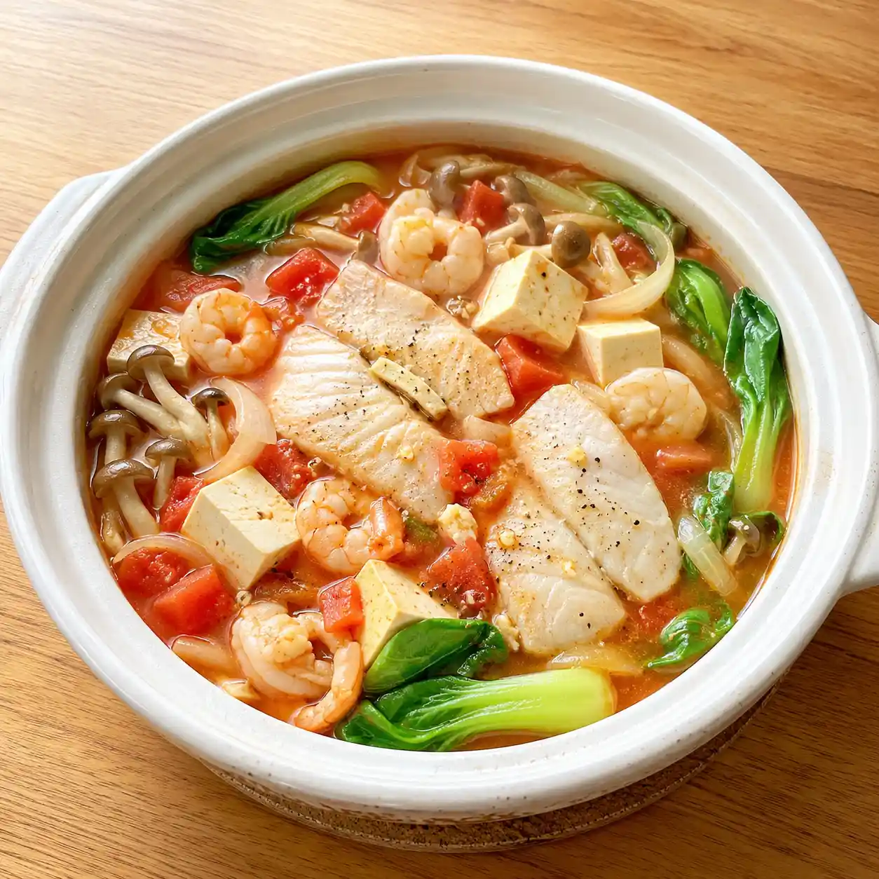 番茄蝦仁魚片豆腐煲