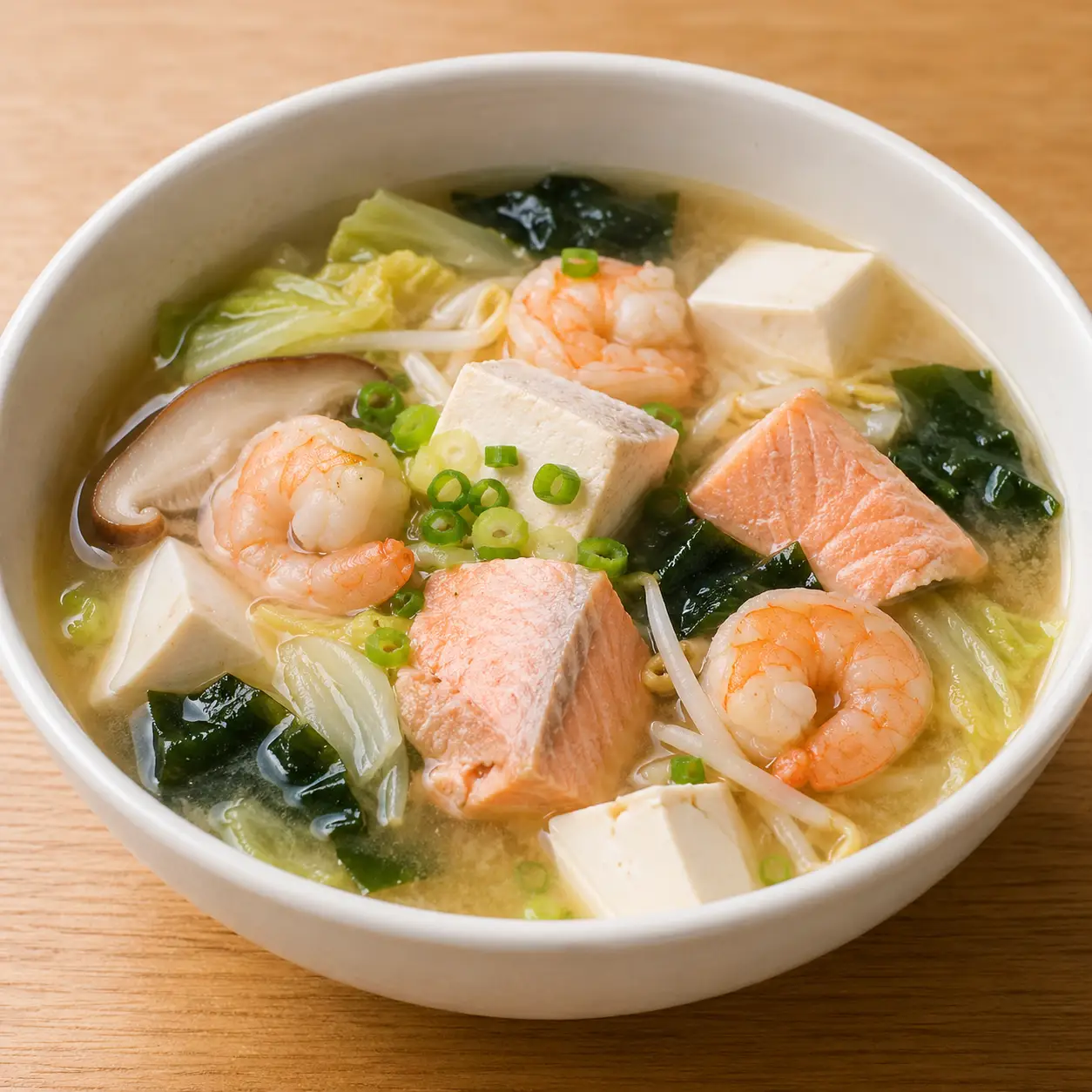 味噌鮭魚蝦仁豆腐湯