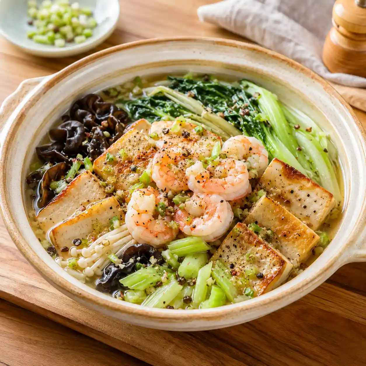 芹菜椒麻豆干蝦仁鍋