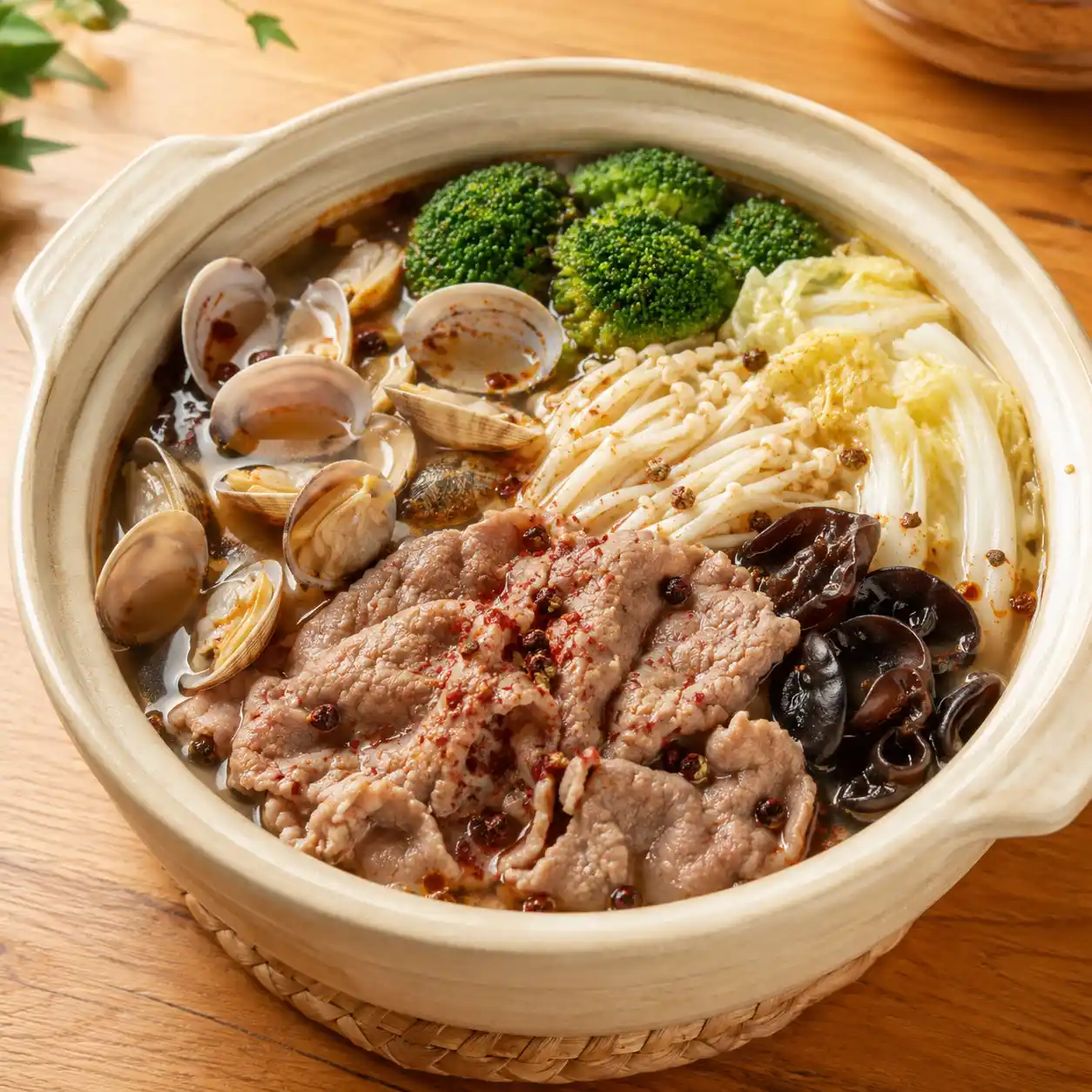 蛤蜊麻辣牛肉菇菜鍋