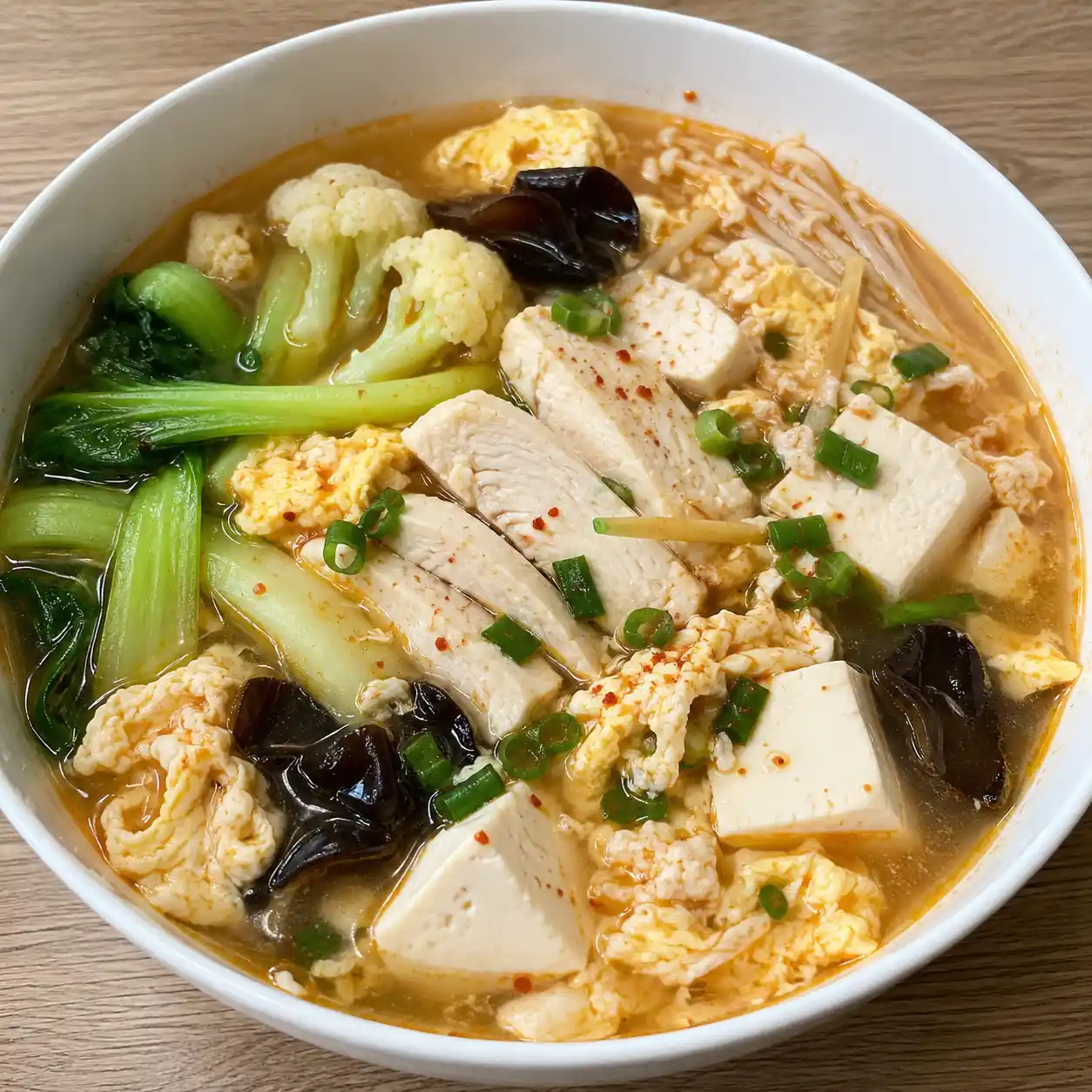 麻辣雞胸蛋花豆腐主菜湯