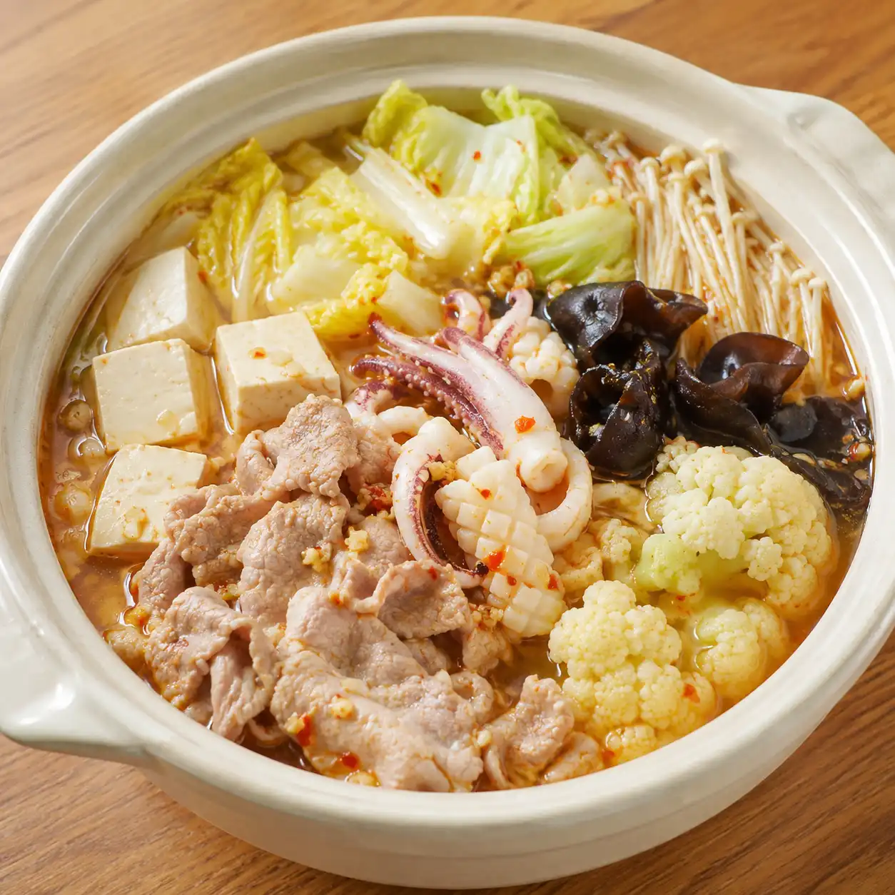 蒜辣豬里肌豆腐花枝快鍋