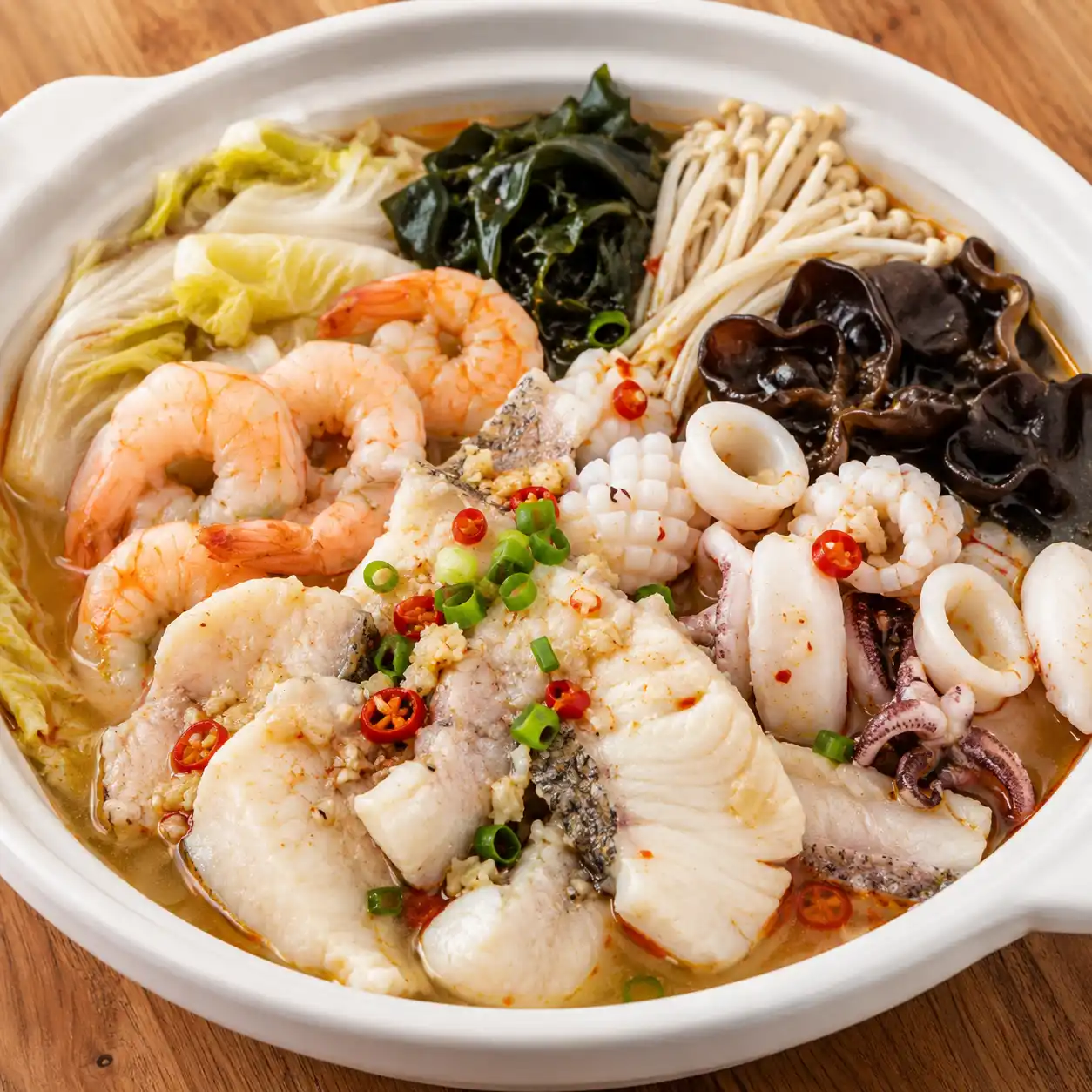 麻辣魚片蝦仁花枝海味鍋