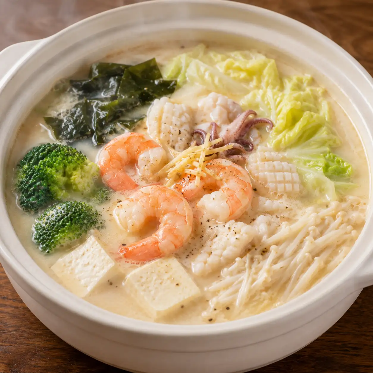 豆漿麻辣蝦仁花枝白湯鍋