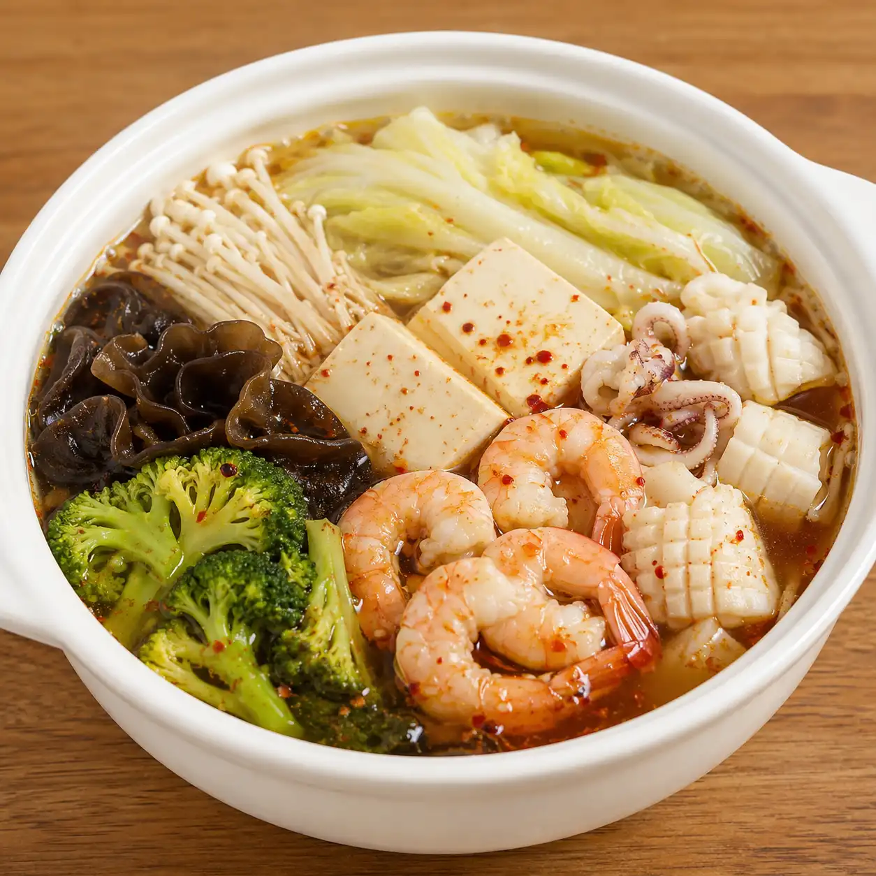 低油麻辣蝦仁花枝豆腐鍋