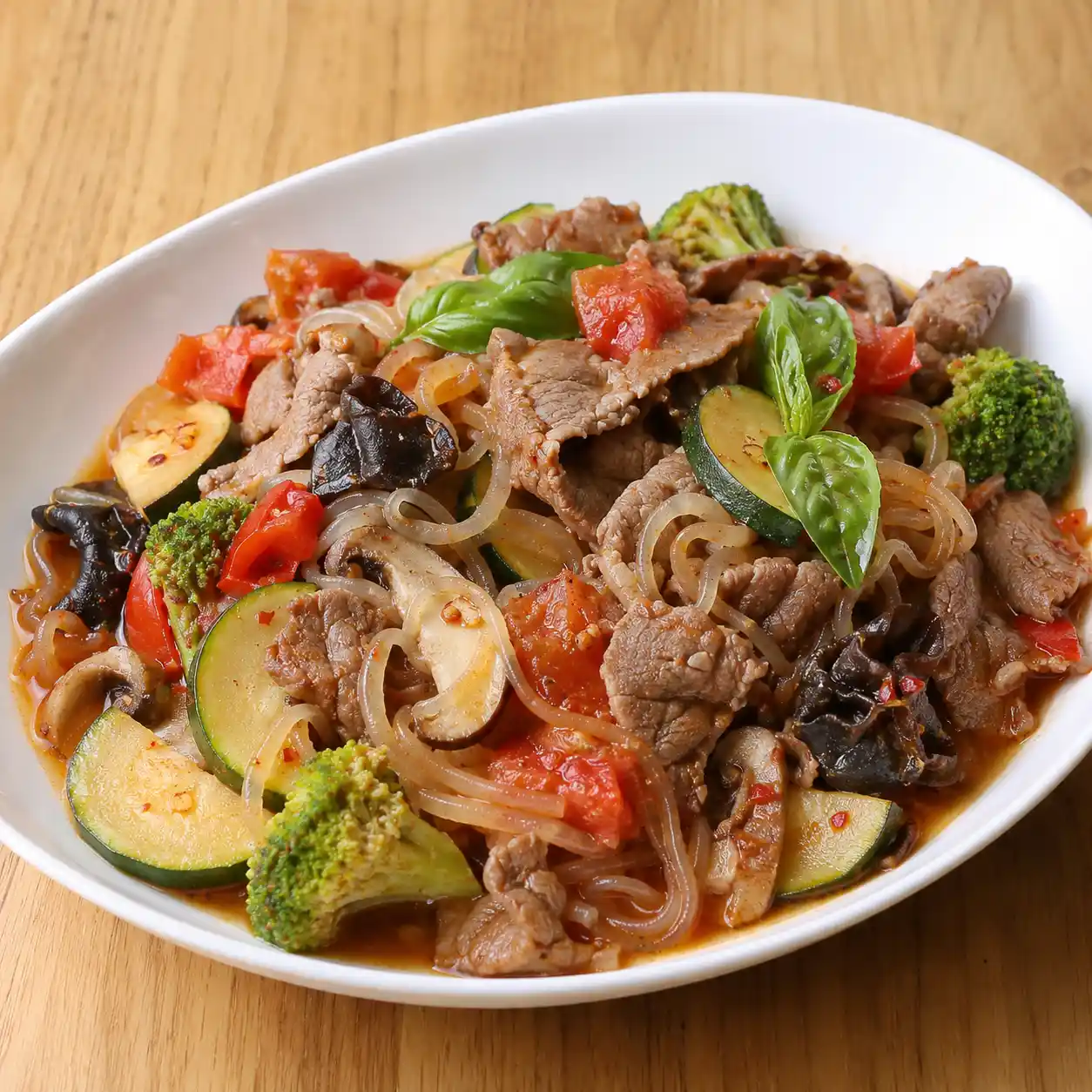 羅勒番茄麻辣牛肉蒟蒻麵