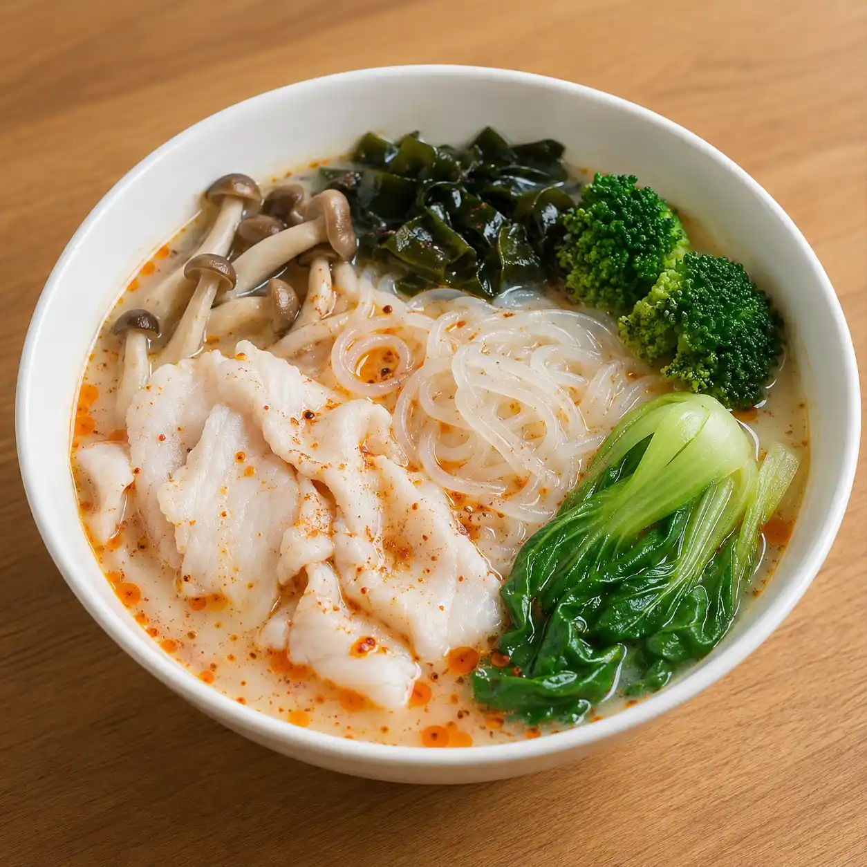 味噌麻辣魚片蒟蒻白湯麵