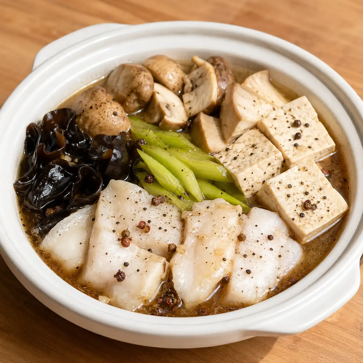 黑胡椒麻辣魚片豆腐菇鍋