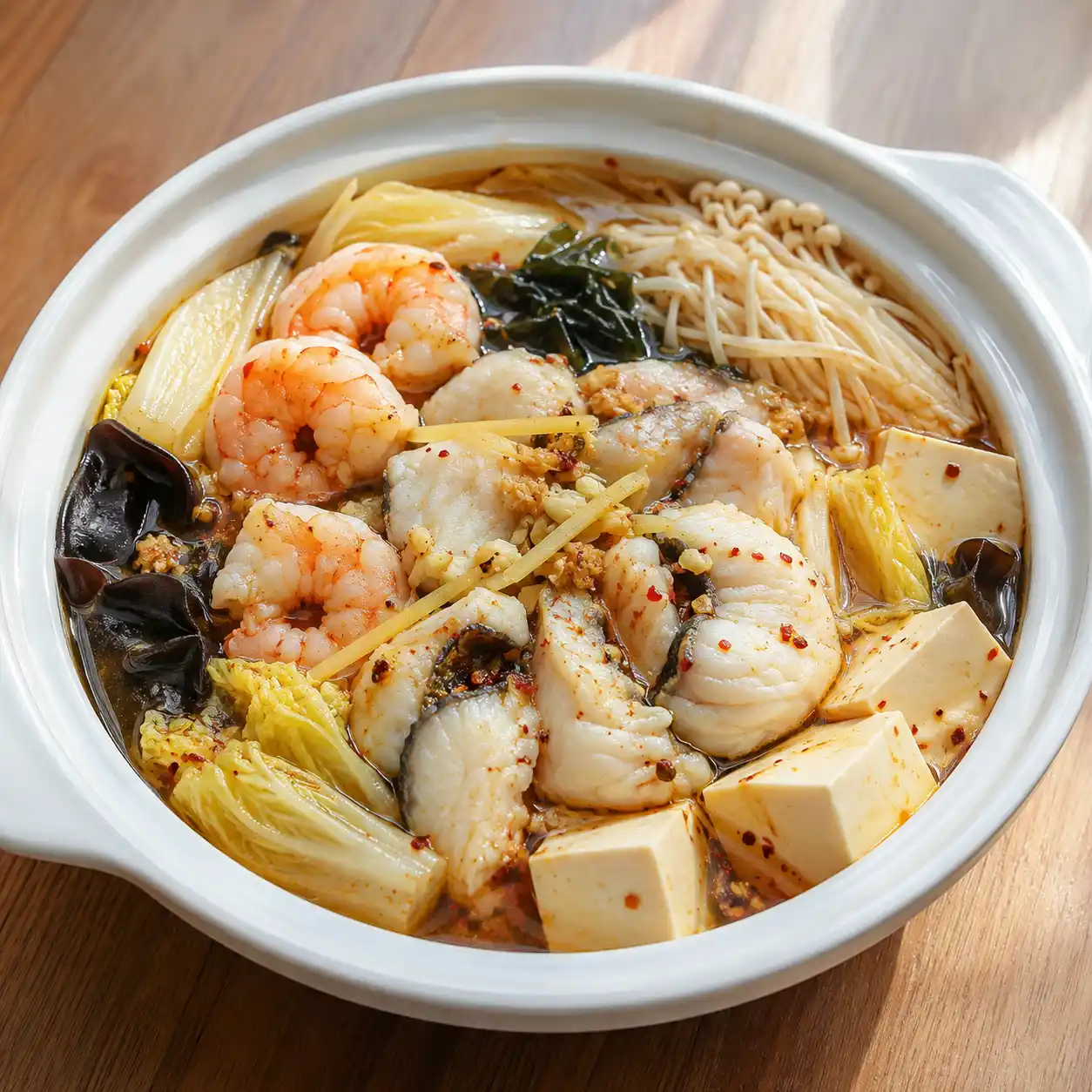 麻辣魚片蝦仁豆腐海味鍋