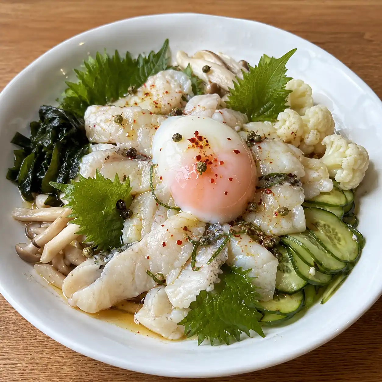 紫蘇椒麻魚片溫泉蛋冷溫鍋