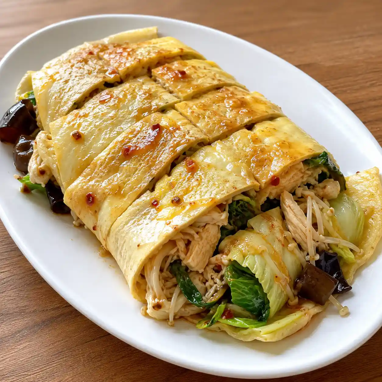 麻辣雞胸豆皮蛋餅感主菜