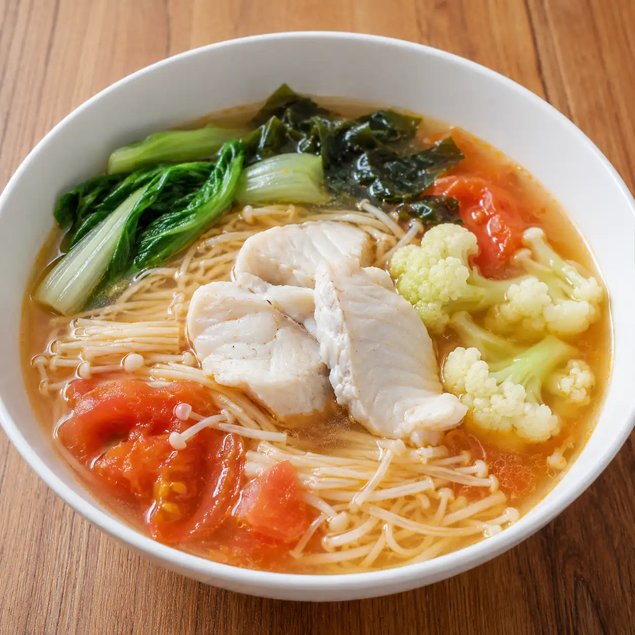 番茄魚片金針菇湯麵碗
