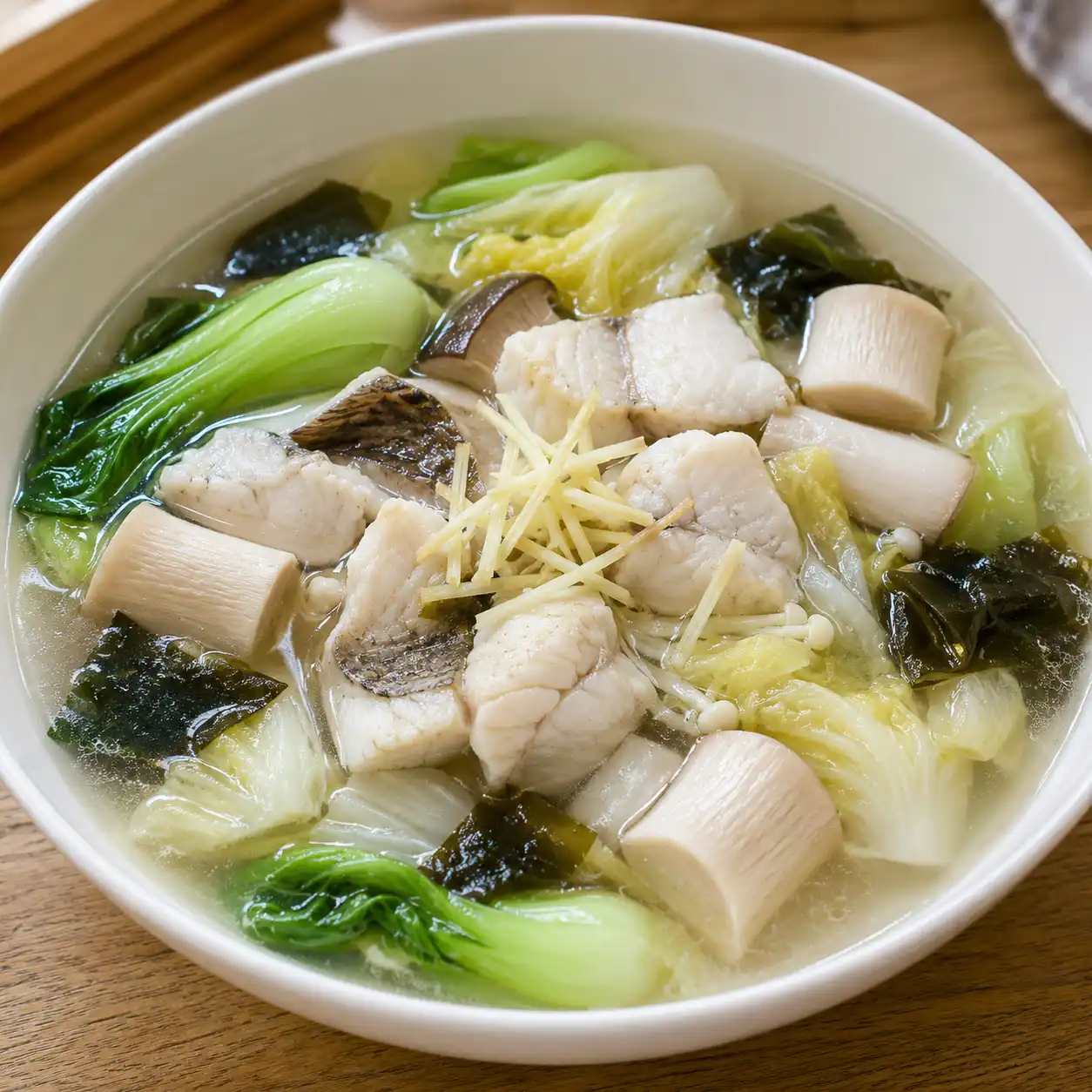 薑絲魚片杏鮑菇白菜煮