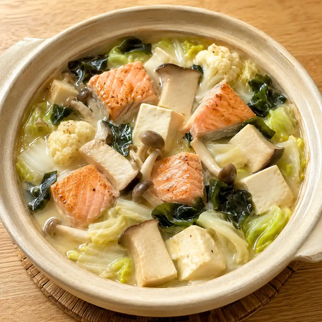 味噌鮭魚杏鮑菇豆腐煮