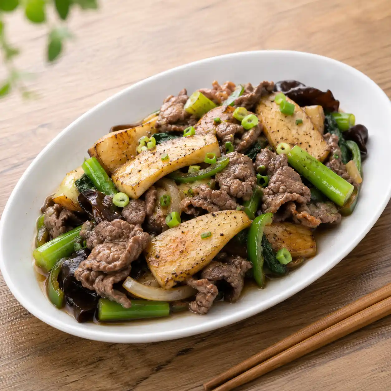 黑胡椒牛肉杏鮑菇乾煎盤