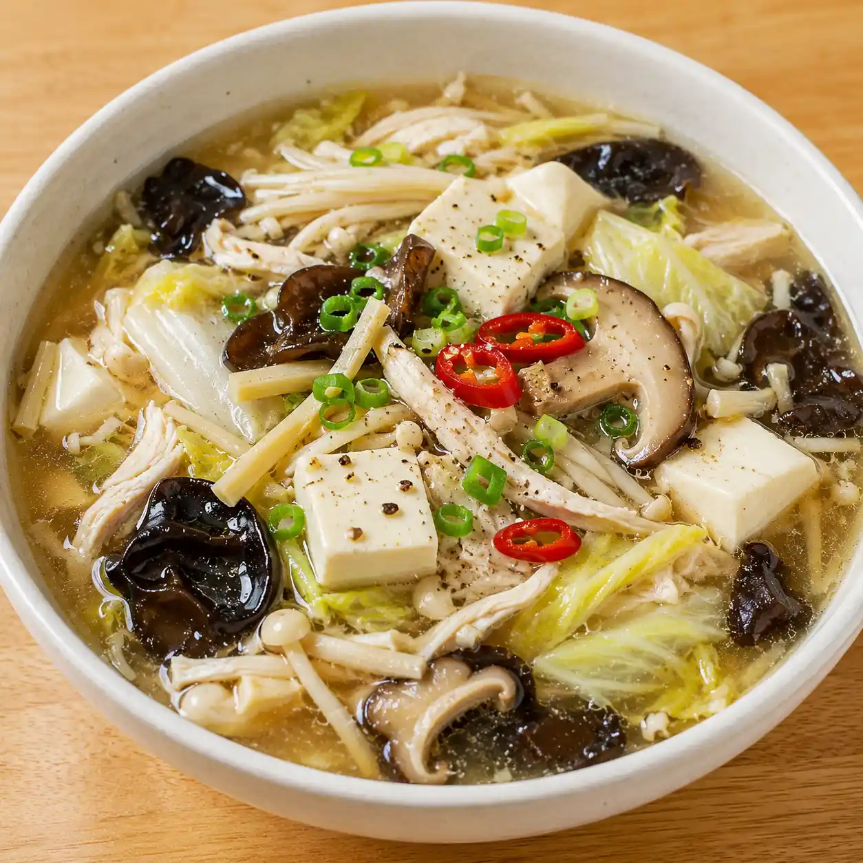 酸辣雞絲豆腐木耳湯燴