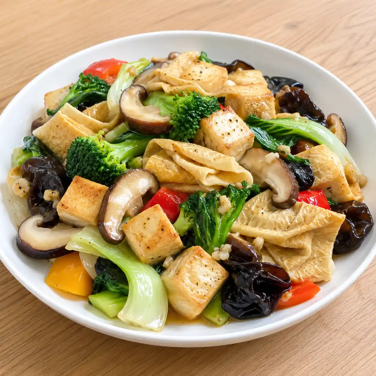 蒜香豆皮豆腐菇菜炒