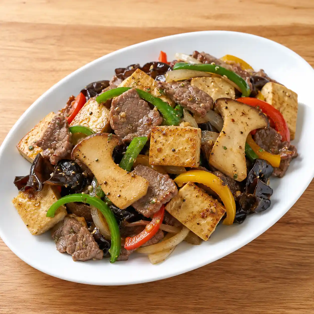 孜然牛肉豆腐杏鮑菇乾炒