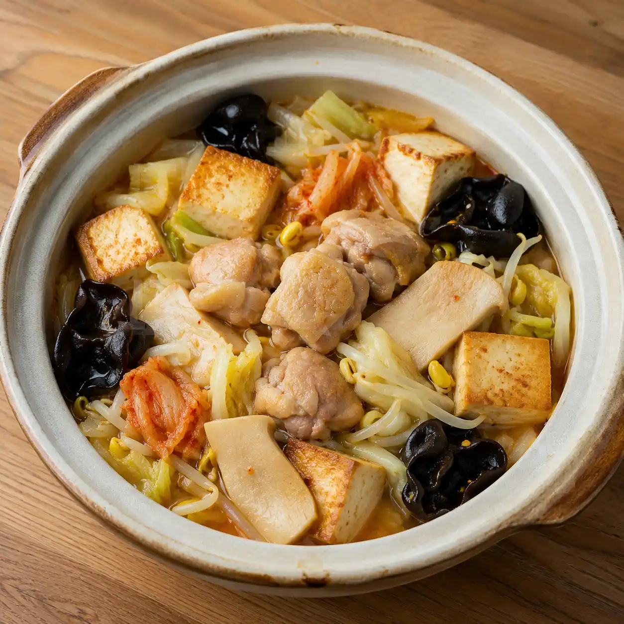 泡菜雞腿豆腐杏鮑菇煲