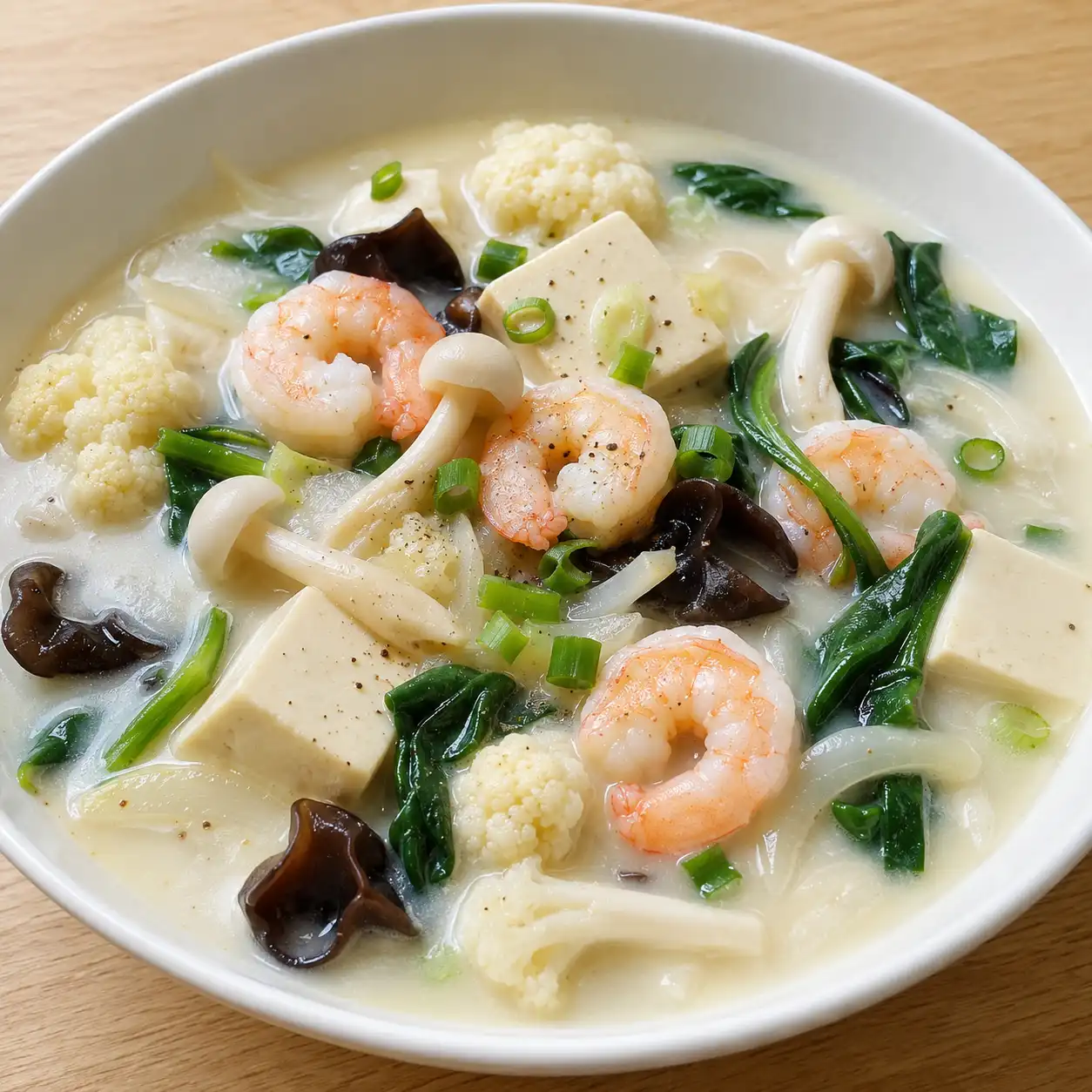 蝦仁豆腐雪白菇豆漿鮮湯