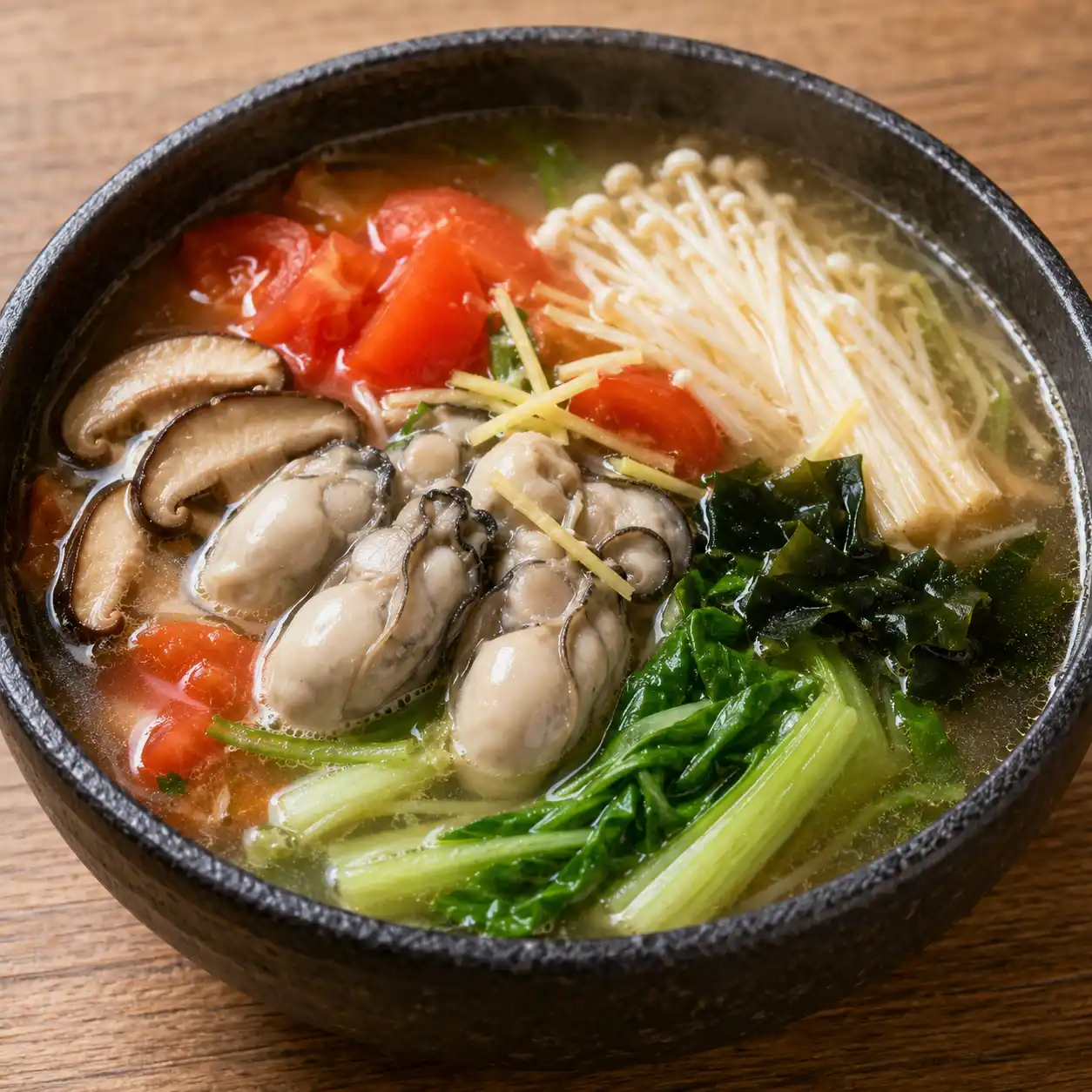 鮮蚵香菇番茄青菜湯