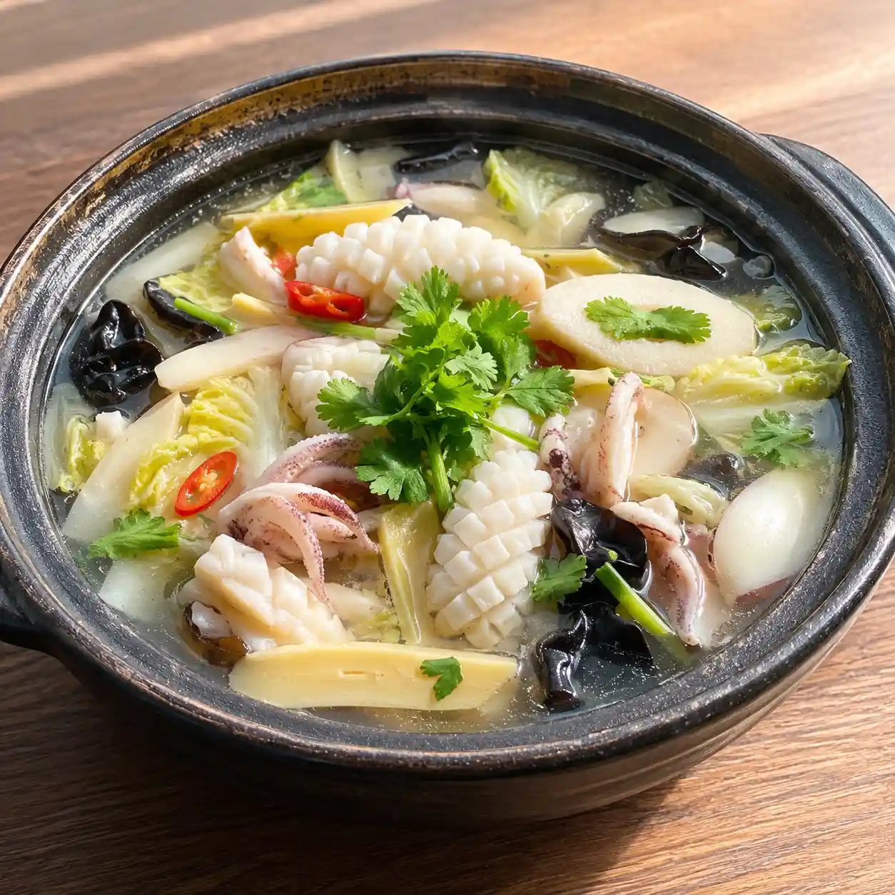 花枝杏鮑菇酸辣鮮湯