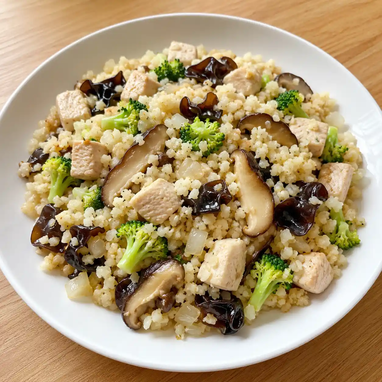 蒜香雞胸香菇花椰米炒飯