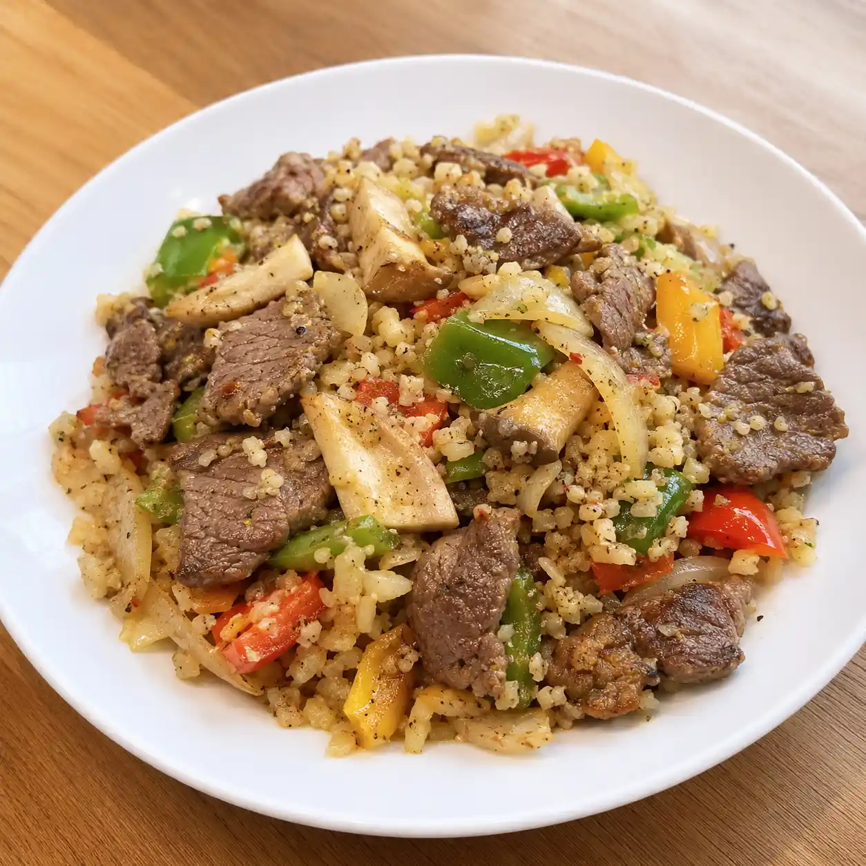 孜然牛肉杏鮑菇花椰米乾飯