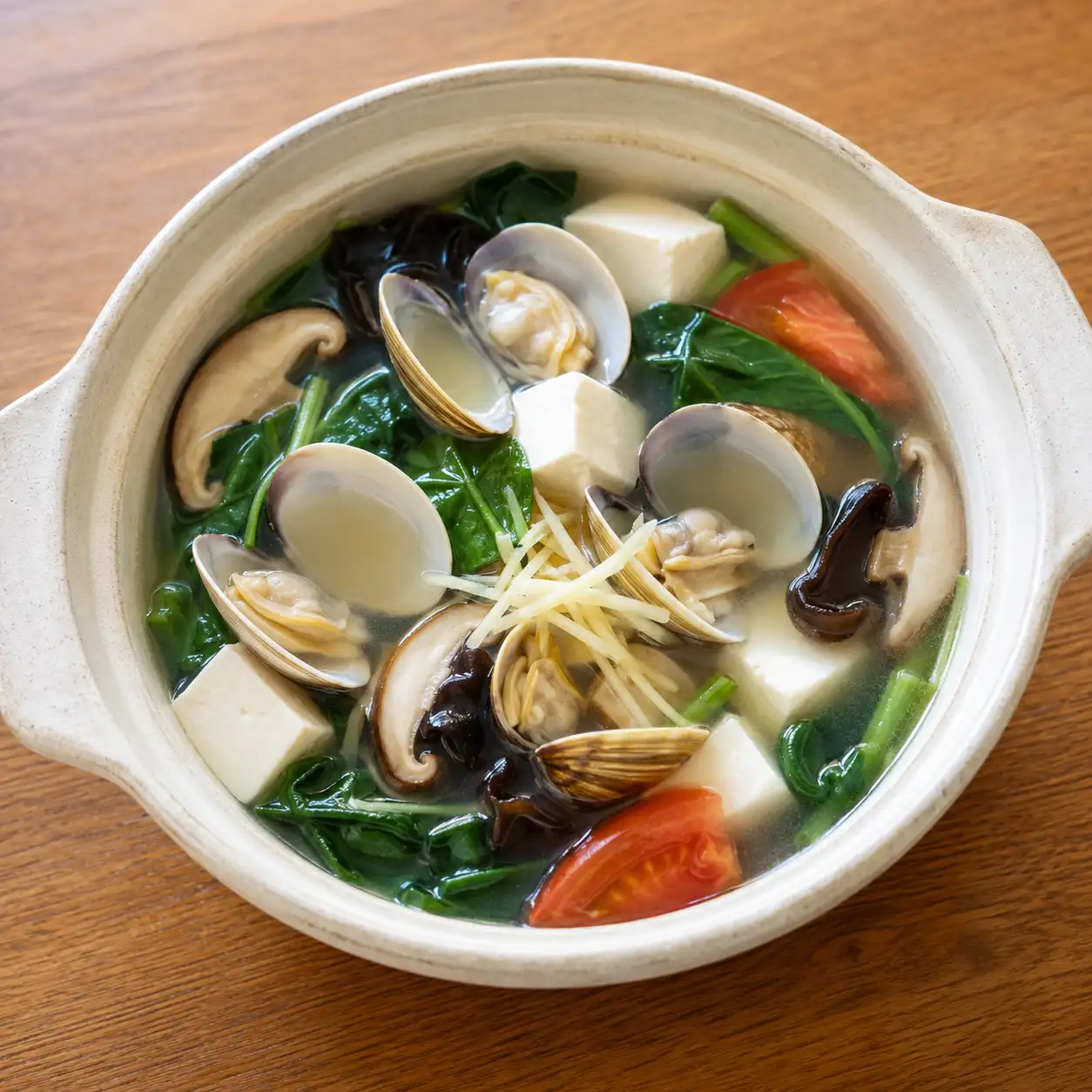 豆腐蛤蜊菠菜清湯