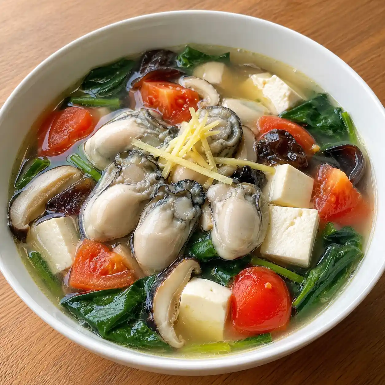 鮮蚵番茄豆腐葉菜湯
