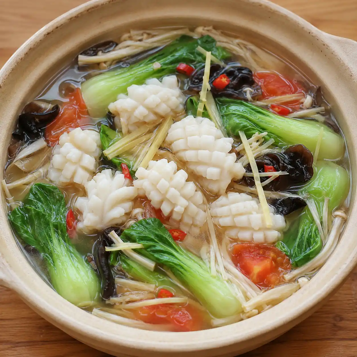 花枝青江菜酸辣鮮湯