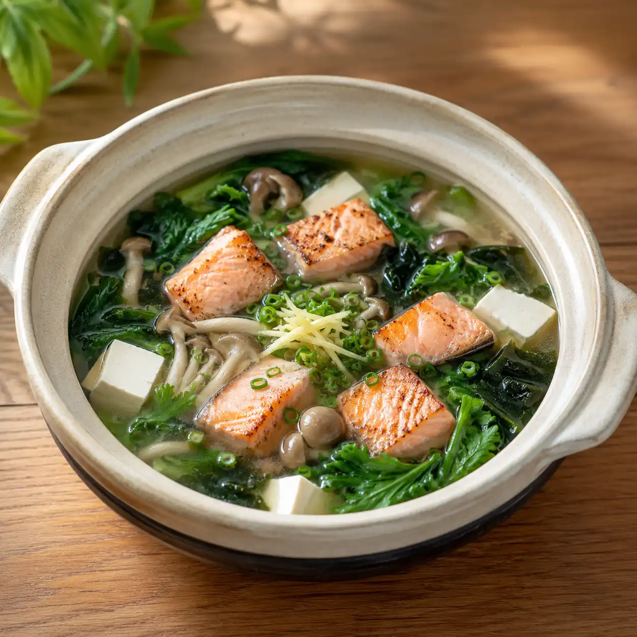 味噌鮭魚茼蒿鮮湯