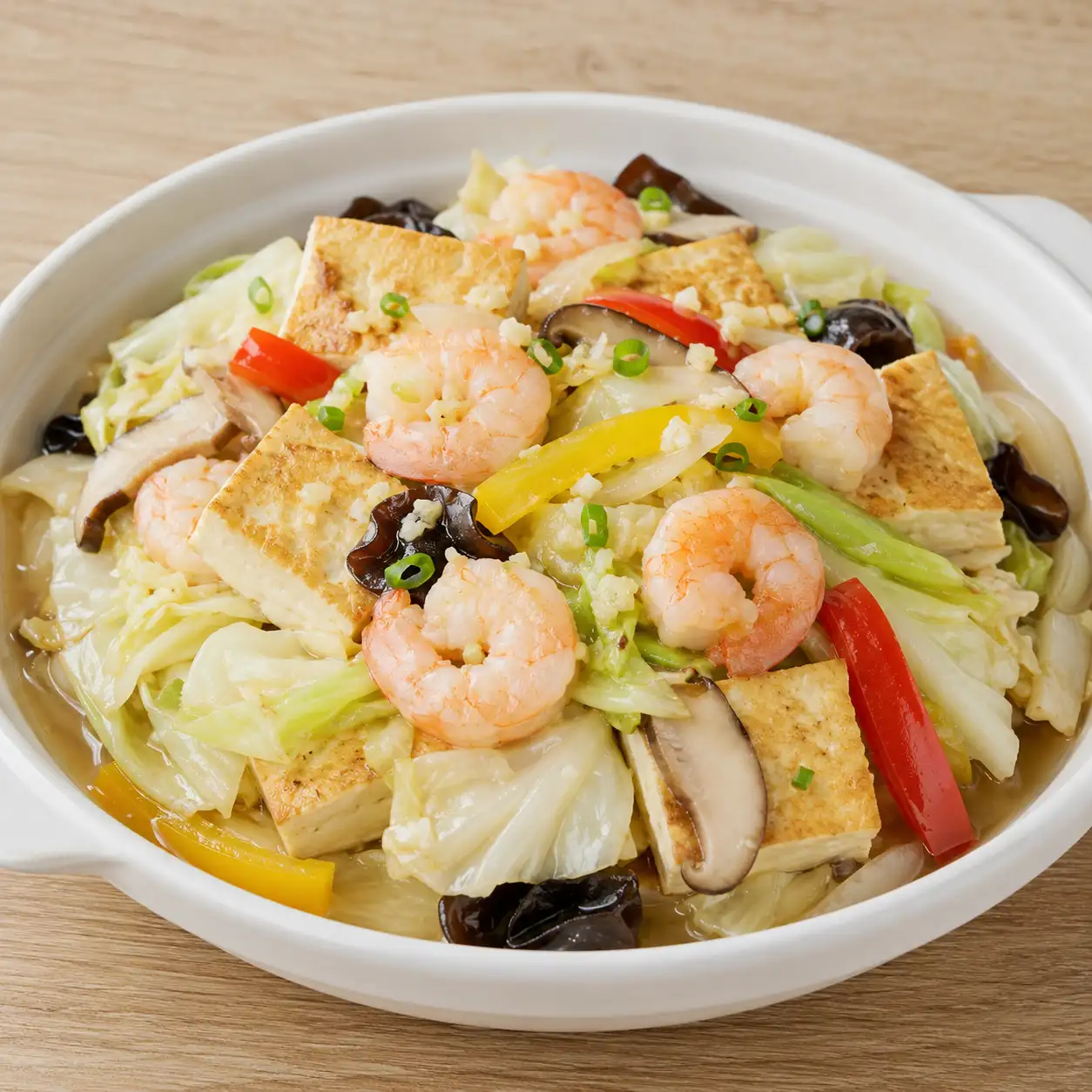 蒜香蝦仁高麗菜豆腐疊煮