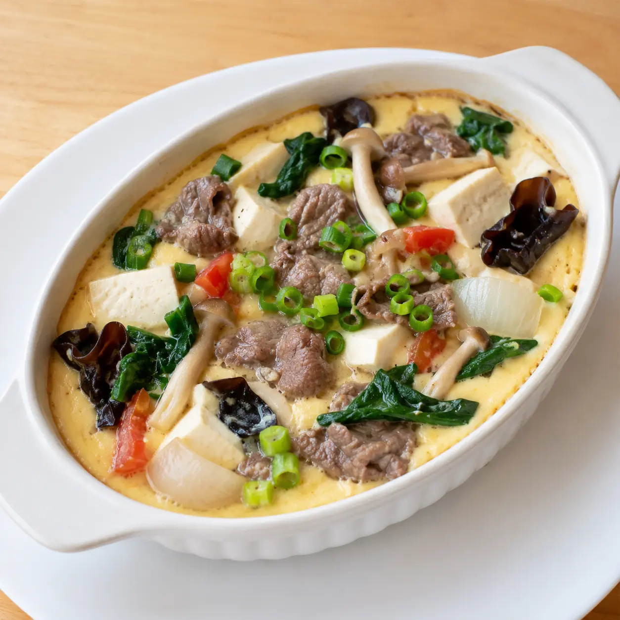 黑蒜牛肉菠菜豆腐蛋盅