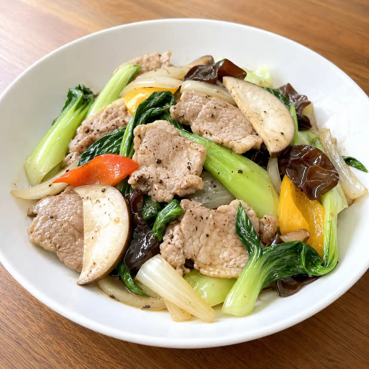 瘦肉片小白菜黑胡椒炒