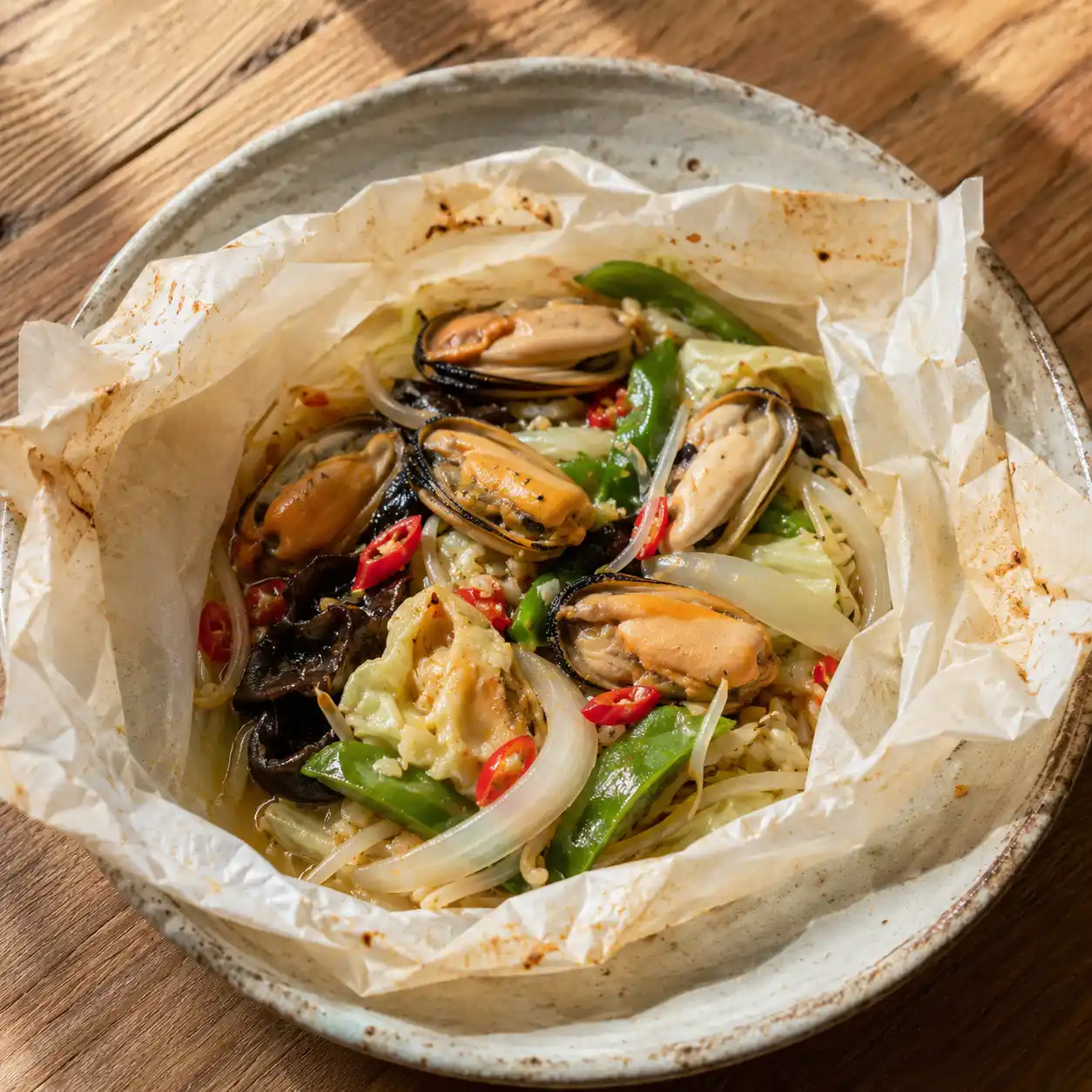 蒜辣淡菜高麗紙包燒