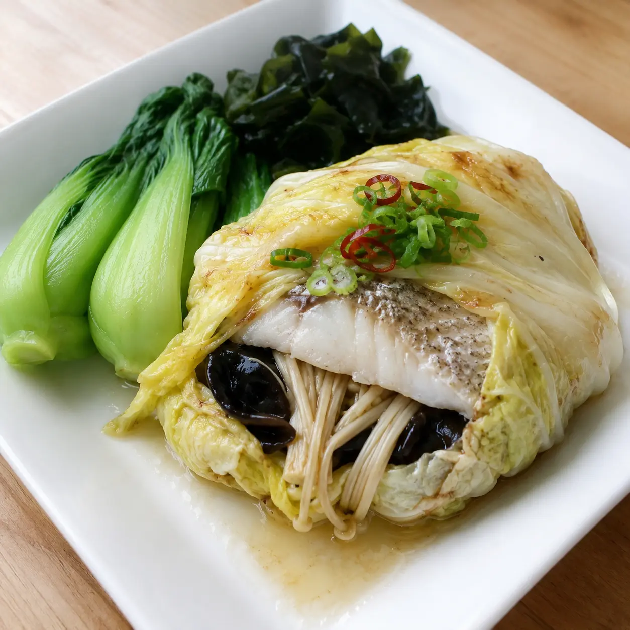 金針菇白菜包烤魚片
