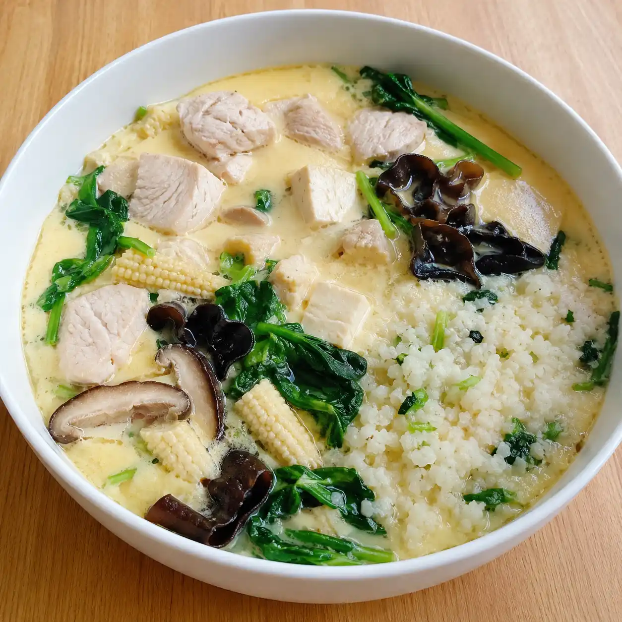 雞胸花椰菜米蒸蛋飯感