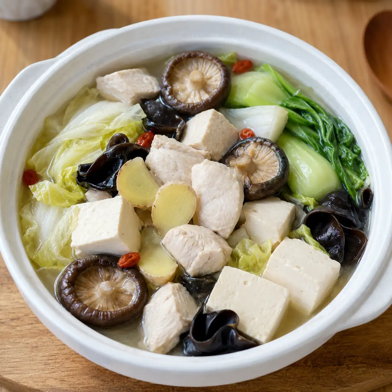 藥膳感香菇雞胸豆腐湯