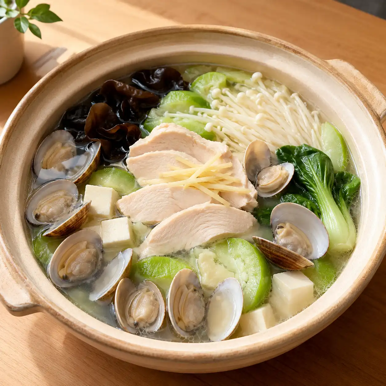 雞胸蛤蜊絲瓜豆腐鍋