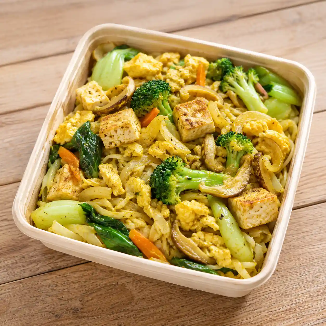 咖哩豆腐雞蛋花椰梗拌麵盒