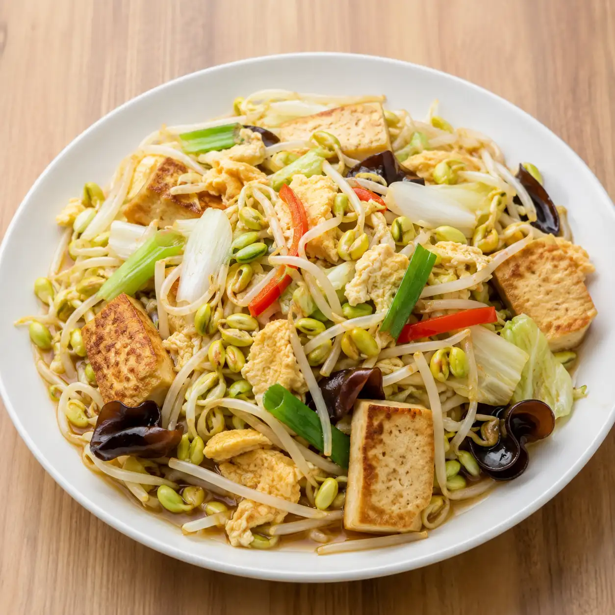 蔥燒豆腐黃豆芽炒麵
