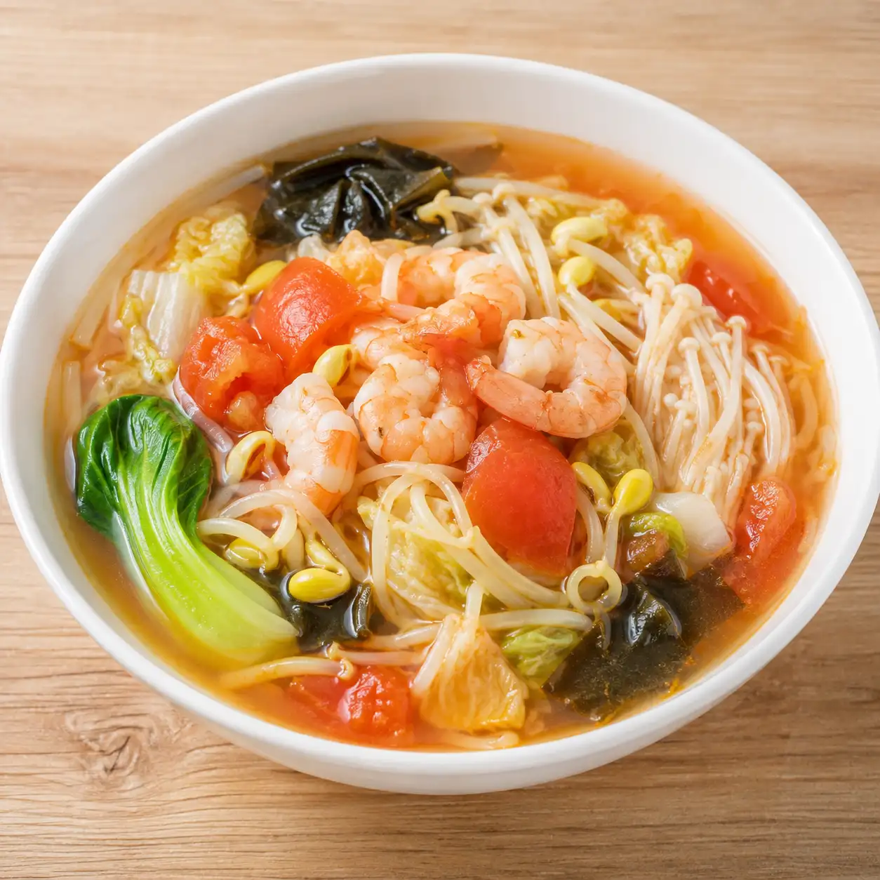 番茄蝦仁豆芽湯麵